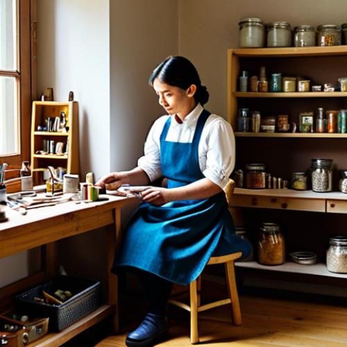 Home 14 Miniature Workshop Scene**
"A cozy and inviting miniature workshop interior, filled with tiny tools, colorful fabrics, and jars of miniature embellishments. A fully clothed artisan, wearing an apron and modest attire, is meticulously crafting a small wooden chair. The scene is lit by warm, natural light streaming through a window. Shelves are lined with finished miniature projects. Perfect anatomy, correct proportions, well-formed hands, proper finger count, natural pose, safe for work, appropriate content, fully clothed, family-friendly, professional photography, high quality, intricate details."
**
